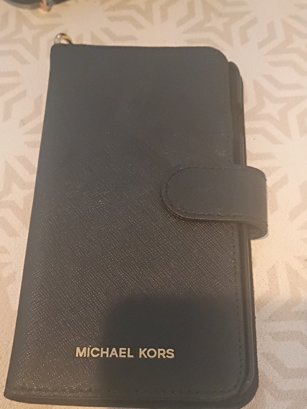 Michael Kors Women's Black Saffiano Leather Wallet Phone Case with Gold Logo